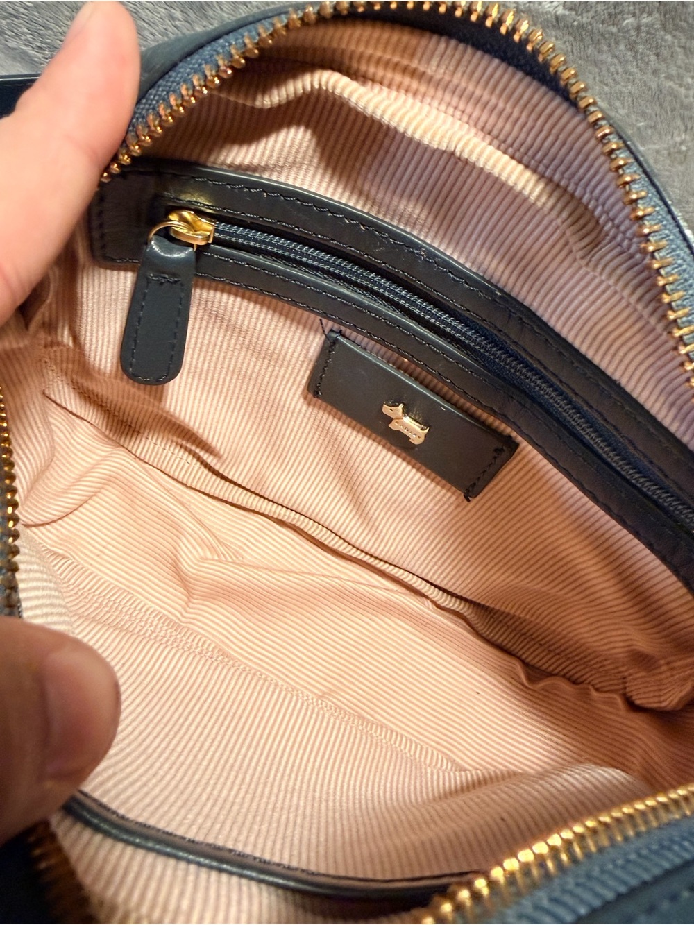 RADLEY LONDON Dark Blue Leather Crossbody with Gold Hardware - Picture 7 of 10